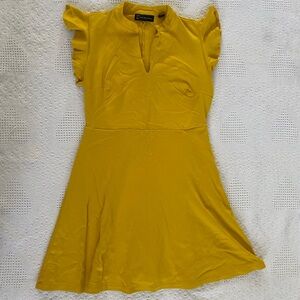 New York & Company Women’s Medium Yellow Cotton Fit and Flare Ruffled Dress
